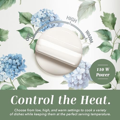 Image of COOK WITH COLOR 2QT Mini Electric Round Slow Cooker - Adjustable Settings, Removable Stoneware Pot, Tempered Glass Lid, Dishwasher Safe, Cool-Touch Side Handles, Floral Blue /Green