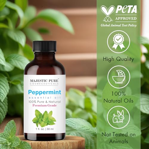 Image of Majestic Pure Peppermint Essential Oil for Diffuser - 1 Fl Oz | 100% Pure & Natural Essentials Oils for aromatherapy, massage blends and DIY home fragrance projects, Massage and room sprays