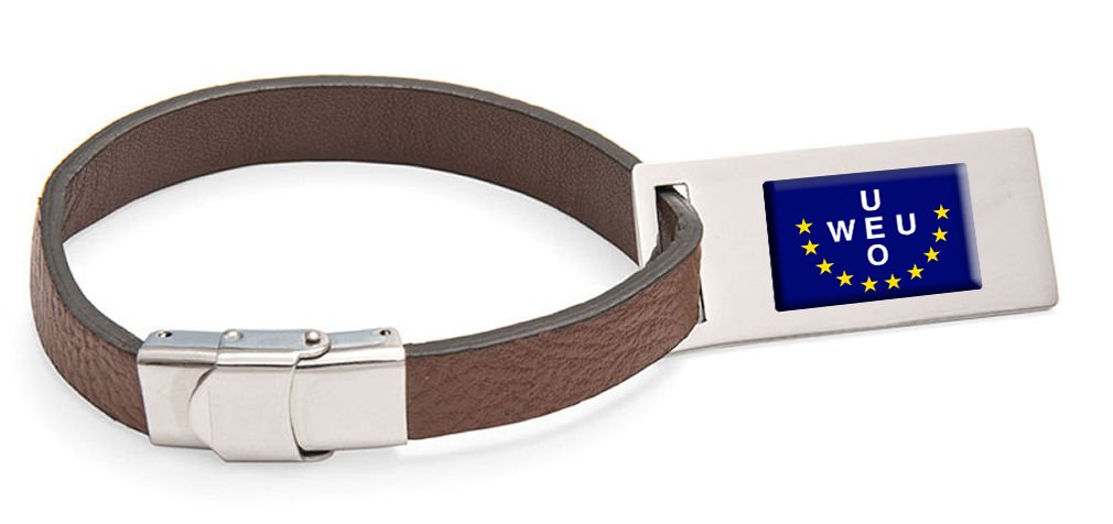 Westeuropäische Union Flag Leder Kofferanhänger Edelstahl Gravur Text