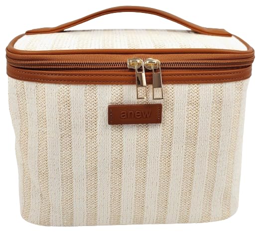 ORB Style - ANEW Cosmetic Bag-CB104BT-Stripes-Train Case-Beige/Tan