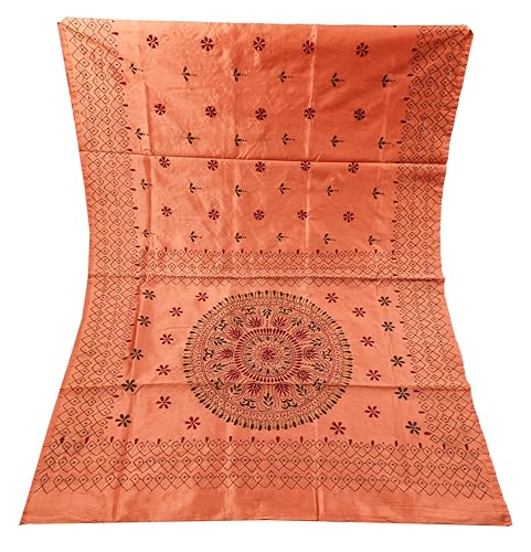 Image of SHRISTI CLOTHINGS Women's Hand Embroidered Cotton Silk Kantha Stitch Saree with Blouse Piece (SB420324 COPPER)