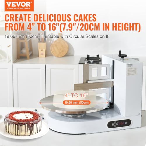 Image of VEVOR Cake Decorating Machine, Cake Cream Spreading Coating Smearing Machine, Low Noise Cake Frosting Machine, Turntable with Adjustable Scraper, for 4 inch to 16 inch Cake, 25-320RPM Rotating Speed, White