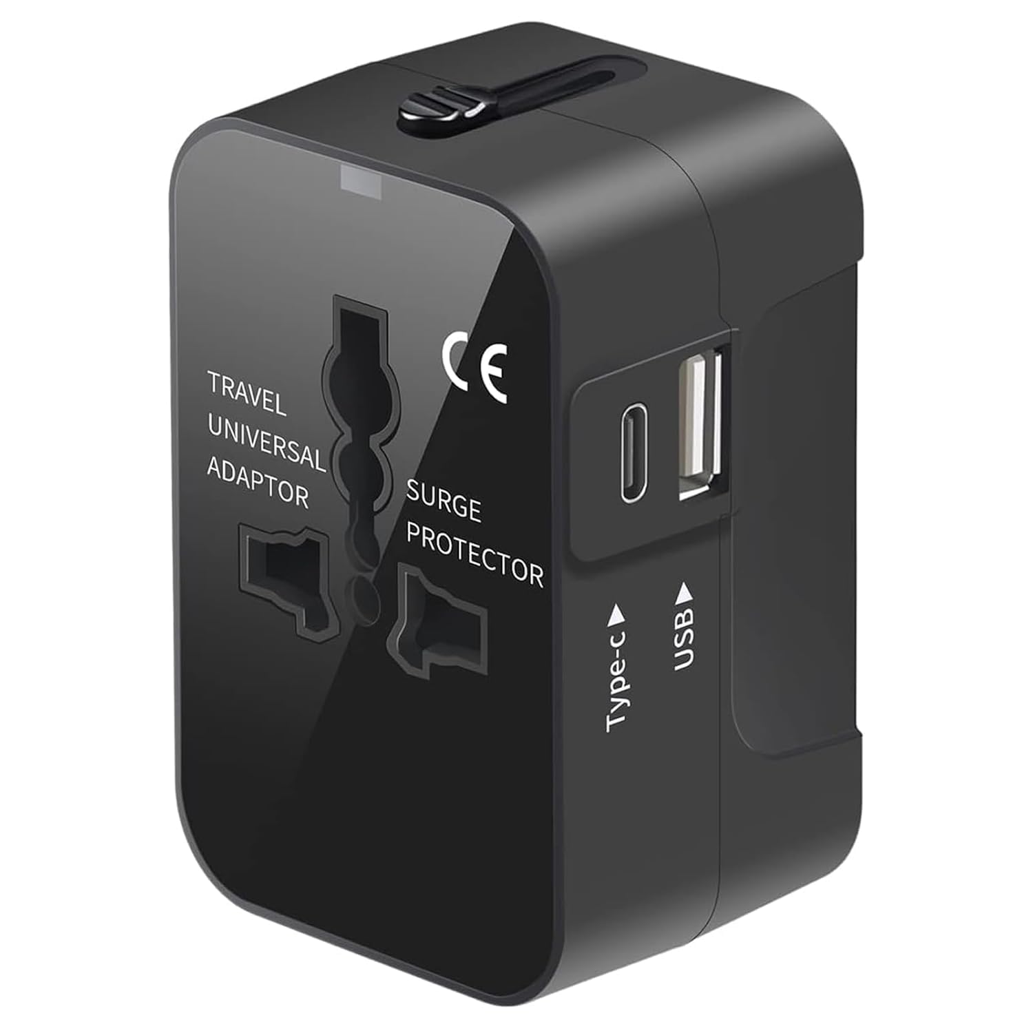 Universal Travel Adapter USB C, International Power Adapter with 1 USB-C and 1 USB-A Ports, Type C Worldwide All in One Wall Charger for USA EU UK AUS (Black)