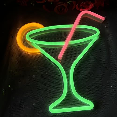 Image of Cocktails Neon Sign for Wall Decor ，Cocktails Happy Hour Neon Sign Man Cave Bar Home Art Neon Light Handmade LED Neon Lights Signs for Bedroom Beer Bar Neon Light Sign Hotel Party Club