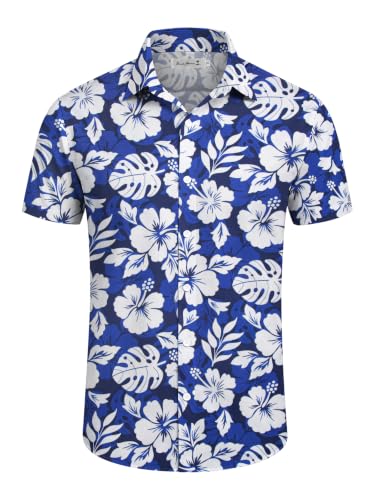 Image of Yoimira Hawaiian Shirts for Men, Print Mens Casual Short Sleeve Button Down Shirts Floral Aloha Beach Shirt