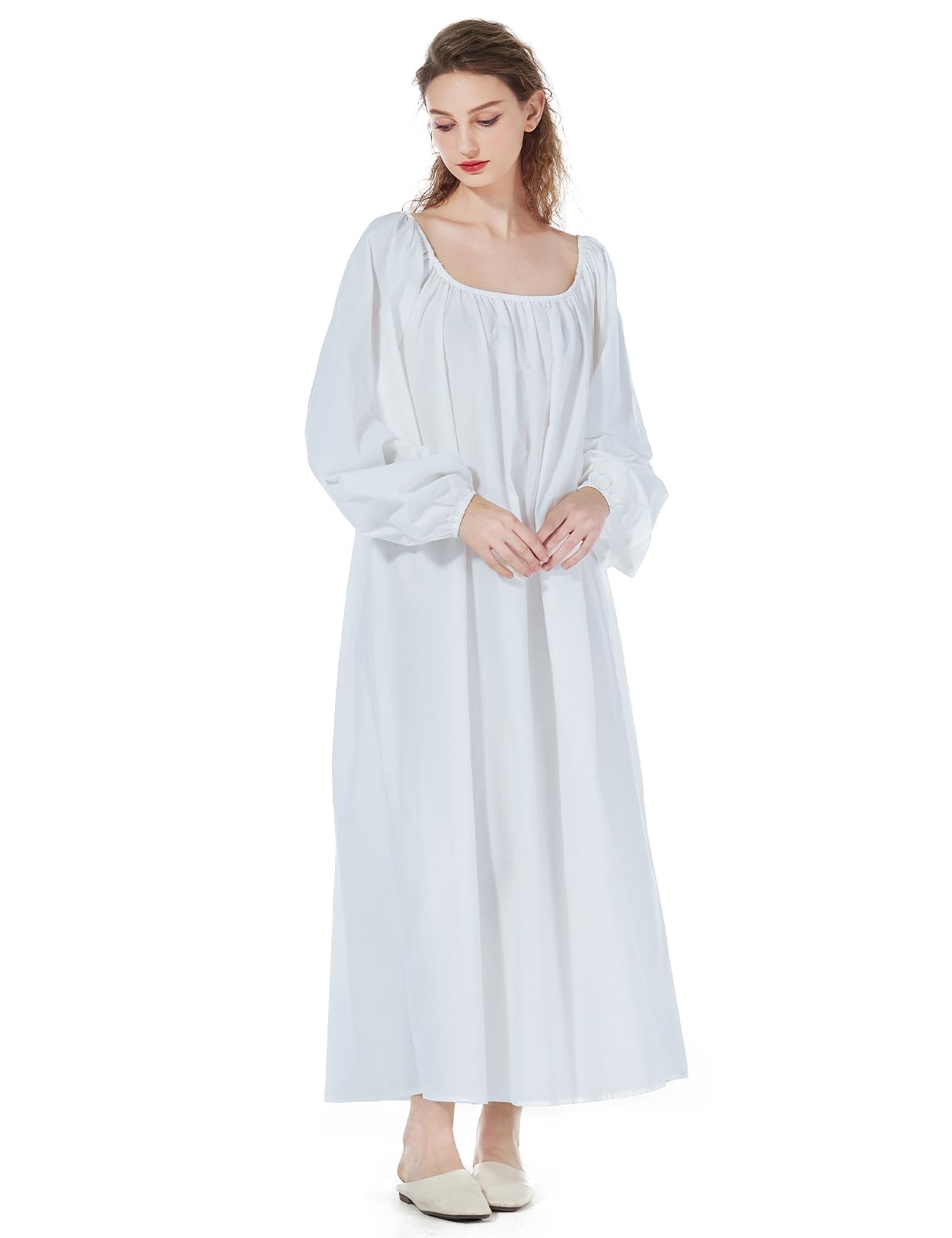 BEAUTELICATE Camicia da Notte Donna in Cotone Maniche Lunghe Camicia da Notte Vittoriano Lungo Pigiami Vintage Principessa Sleepwear Estivo Avorio