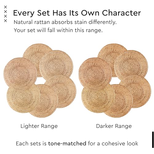 Image of Encasa XO Dining Round Table Mats Set of 6 | Rattan Placemat - 30 cm Diameter | Natural Cane Handmade Woven | Boho Farmhouse Wicker Chargers for Dinner Plates