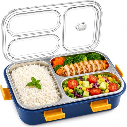 Image of 750ML Stainless Steel Bento Lunch Box |3 Compartments, Leakproof Tiffin Box with Spoon & Fork for School | Office & Travel