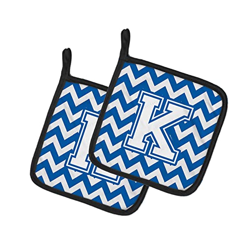 Caroline's Treasures CJ1045-KPTHD Letter K Chevron Blue and White Pair of Pot Holders Kitchen Heat Resistant Pot Holders Sets Oven Hot Pads for Cooking Baking BBQ, 7 1/2 x 7 1/2