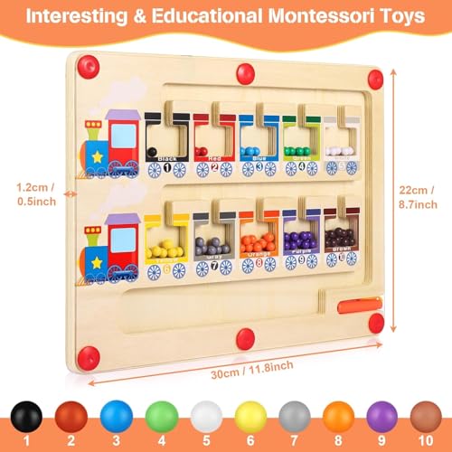 Image of P SQUARE Magnetic Color and Number Maze, Montessori Toys Wooden Magnet Board, School Educational Toys Must Haves for Kids, Montessori Fine Motor Skills Toys for 3 Year Old Boys & Girls (Train)
