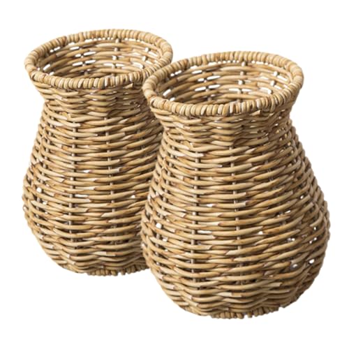 Gatuida 2 Stück Teiliges Handgefertigte Kunststoff Rattan Vase Leichte Robuste Vintage Blumentöpfe Dekorative Gefäße für Tisch und Regalgestaltung