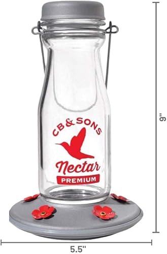 Miniatura 2 de More Birds - Comedero para colibríes, con botella de leche de vidrio para colibríes para exteriores, 5 estaciones de alimentación, 18 onzas