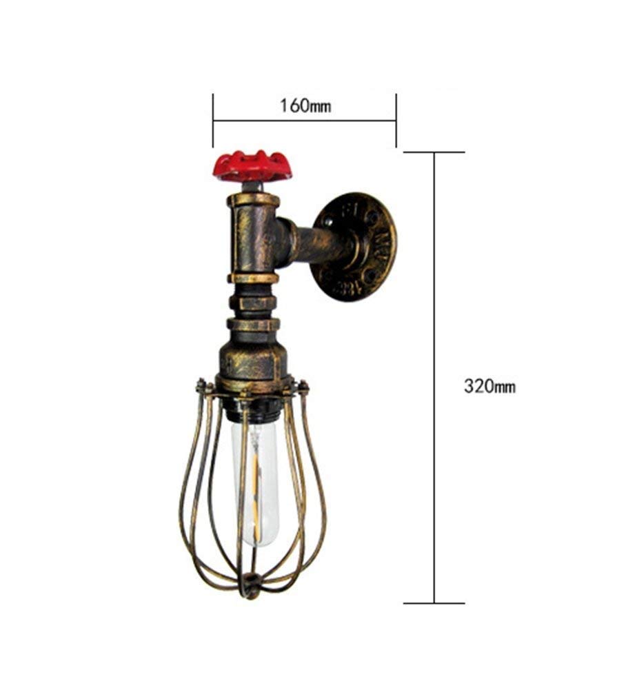 con válvula Lámpara de Jaula de Bronce Pantalla Fuentes de luz Edison Tubería de Agua Vintage rústica Aplique de Pared de Larga duración Steampunk Retro Lámpara de Pared para Sala de Estar Pasillo