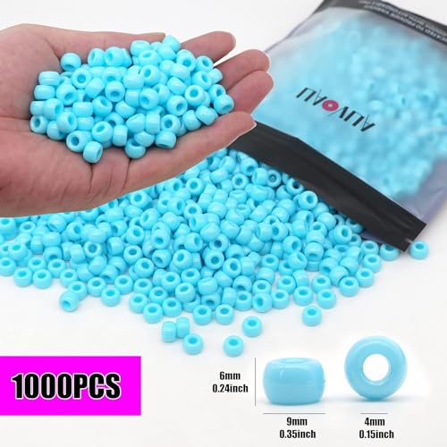 Image of 1000Pcs Pony Beads Bracelet 9mm Blue Plastic Barrel Pony Beads for Necklace,Hair Beads for Braids,Key Chain,Jewelry Making (Blue)