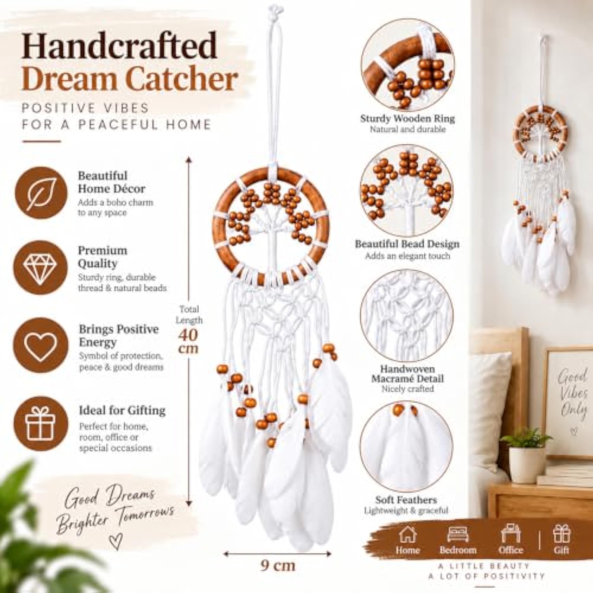 Tree Dreamcatcher for Car, Wooden Ring Wall Hanging Decor