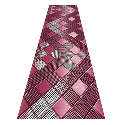 Tapis couloir anti-bruit et anti-glisse 3D rose rouge 7m - 2