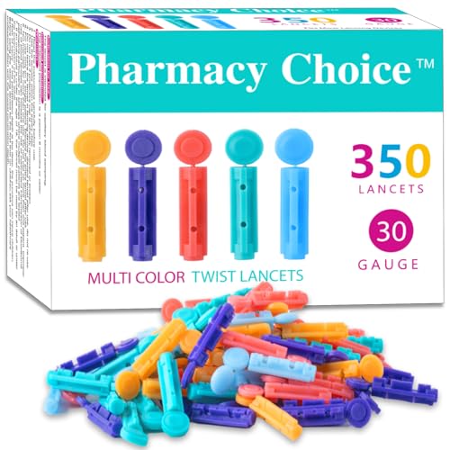 Pharmacy Choice Blood Lancets Twist Top Lancets for Lancing Devices 350 Count 30 Gauge Diabetes Lancets for Blood Glucose Testing (Multicolored)