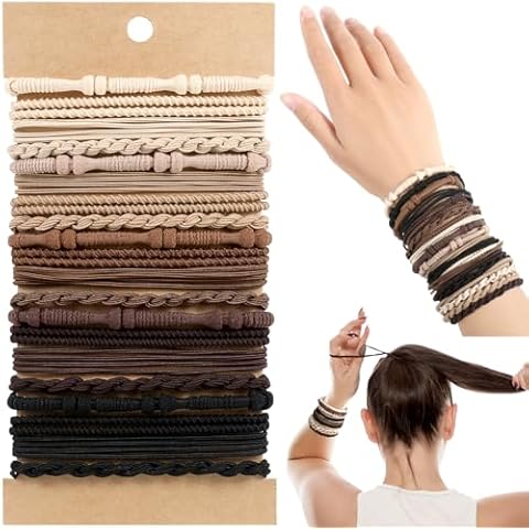 OHCISP Boho Hair Ties, 20 PCS of 4 Styles Cute Bands for Thick or Thin Hair, No Damage Elastic Bracelets, Brown Hair Accessories for Girls and Women Cover