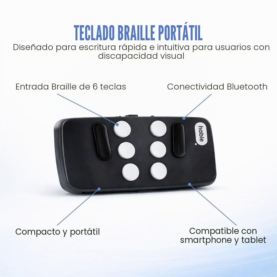 Hable One El Teclado Braille más Compacto para Personas con discapacidad Visual para iPhone, Android y tabletas diseñado para facilitar y agilizar la Escritura de Estudiantes y Personas ciegas
