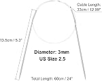 uxcell Aluminum Circular Knitting Needle Size 24 Inch (60cm) Length Size US 2.5 (3mm) Round Knitting Needle for Handmade Projects DIY Knitting