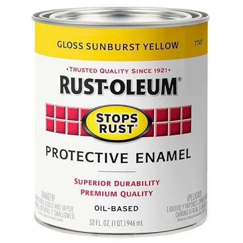 Rust-Oleum 7747502-2PK Stops Rust Brush On Paint, Quart, Gloss Sunburst Yellow, (Pack of 2)