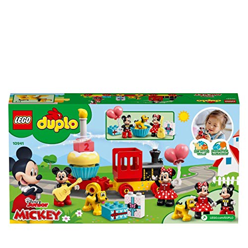 LEGO 10941 Duplo Tren de Cumpleaños de Mickey y Minnie, Juguete para Niños de 2, 3 y 4 Años o Más, Figura de Pluto, Tarta y Vela, Regalos para Bebés