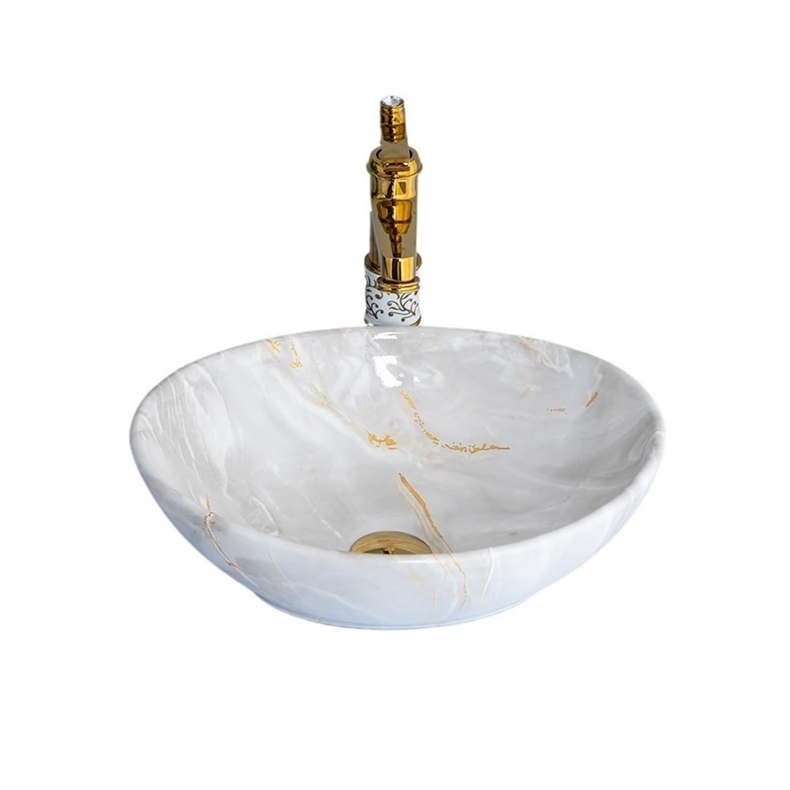CWCQGH Bathroom Vessel Sink Small Bathroom Sinks High-grade Imitation Marble Texture Ceramic Countertop Basin Lavatory Washbasin with Accessories Vessel Sink