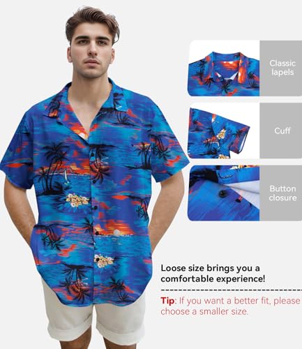 Image of Yoimira Hawaiian Shirts for Men, Print Mens Casual Short Sleeve Button Down Shirts Floral Aloha Beach Shirt