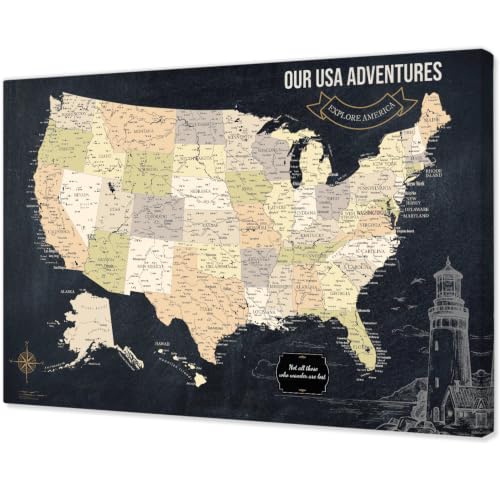 Image of IPIC Vintage USA Maps for Wall, Map of the United States, Size 42x28 in