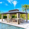 YOLENY 12'x20' Hardtop Gazebo, Outdoor Polycarbonate Double Roof Canopy, Aluminum Frame Permanent Pavilion with Curtains and Netting, Sunshade for Garden, Patio, Lawns