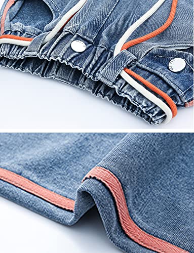 SEAUR - Girls Jeans Kid Denim Pants Loose Wide-leg Ripped Pant Child Baggy Trousers High-waisted Straight Jeans for age 5-153