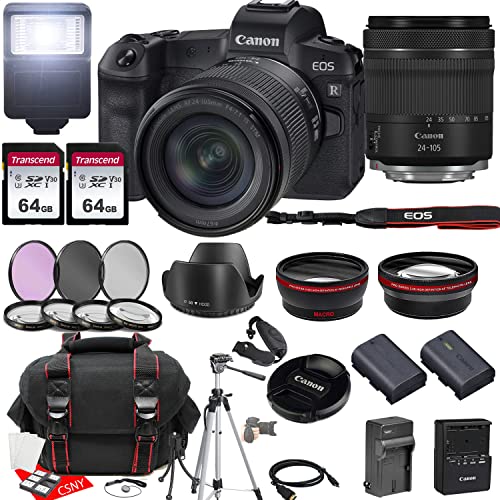 Canon EOS R Mirrorless Camera w/RF 24-105mm f/4-7.1 is STM Lens + 2X 64GB Memory + Hood + Case + Filters + Tripod + More (35pc Bundle)