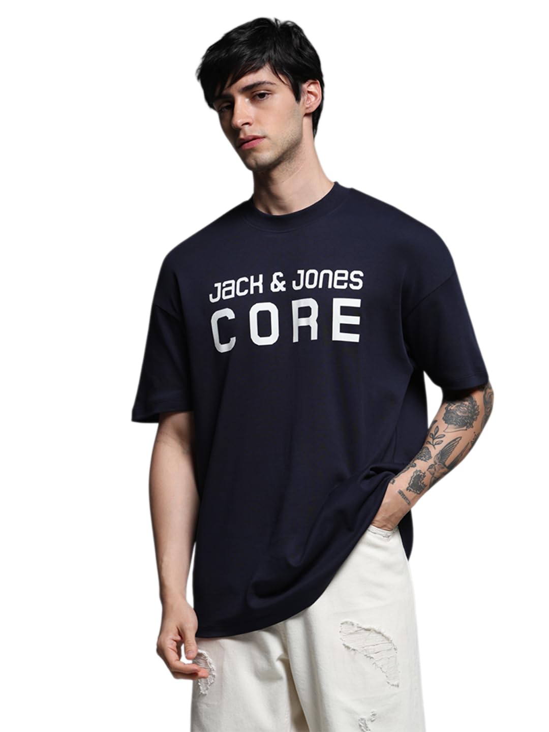 jack & jones Men's Cotton Letter Print Oversized Fit T-Shirt-picture-48