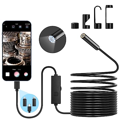 URAQT Endoscopio para Movil, Cámara Endoscopia HD 1080P con 8 Luces LED Ajustables, Cámara Serpiente USB Tipo C 7,9 mm, Cámara Inspección Cable Semirrígido Resistente al Agua IP67 3M/9,8 Pies
