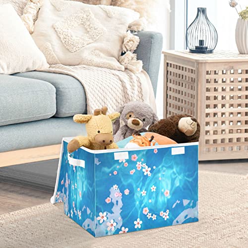 Mnsruu Storage Boxes with Lids, Pink Flowers Floating Water 3d Large Storage Basket Organizer Shelves Cube Bin Toy Clothes Underbed - Image 2