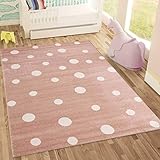 Kinderteppich DOTS l Pünktchen Gepunktet l Öko-Tex Siegel | Farbe: Beige Blau Rosa | Kinderzimmer / Jugendzimmer (Rosa, 160x230 cm)