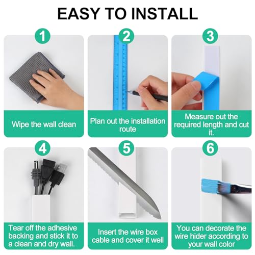 Rindion Cord Hider, 85.2in TV Cable Hider, Cord Covers for Wires on Wall, Self-Adhesive Wire Hider for TV on Wall Cable Management, 6 x L14.2 x W0.94x H0.55in - White by Rindion - Image 3