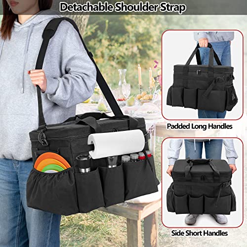 Hodrant Large Grill Caddy With Lid, Bbq And Picnic Bag Organizer With Paper Towel Holder, Tailgating Accessories Basket For Barbecue Utensil & Camping Gear Must Haves, Black, Bag Only #TOP4