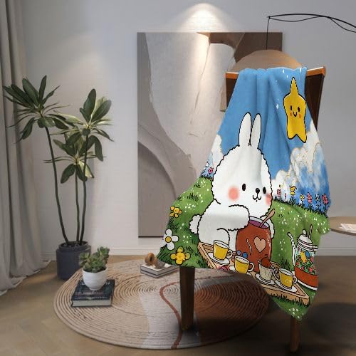 J1467 Podwójny koc flanelowy, gruby, 150 x 200 cm, biały, królik, miękki, przytulny, pluszowy koc na sofę, na łóżko, narzuta w podróż, kanapę, lekka narzuta termiczna, 150 x 200 cm, biały