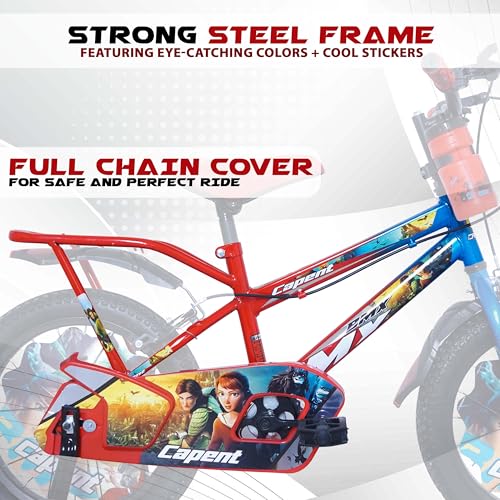 Image of CAPENT BMX 16T Kids Cycle with Carrier & Side Wheels | Rigid Suspension | 11 Inches Frame | Ideal for 4 to 6 Years Boys & Girls Kids Bike (Red-Blue)