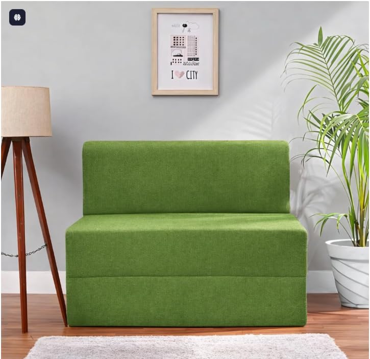 Image of Foldable One Seater Sofa Cum Bed, Sofa Bed 3 X 6 Feet, Velvet Fabric- Washable Cover- Including 1 Cushion Perfect for Home & Office for Guest (Green)