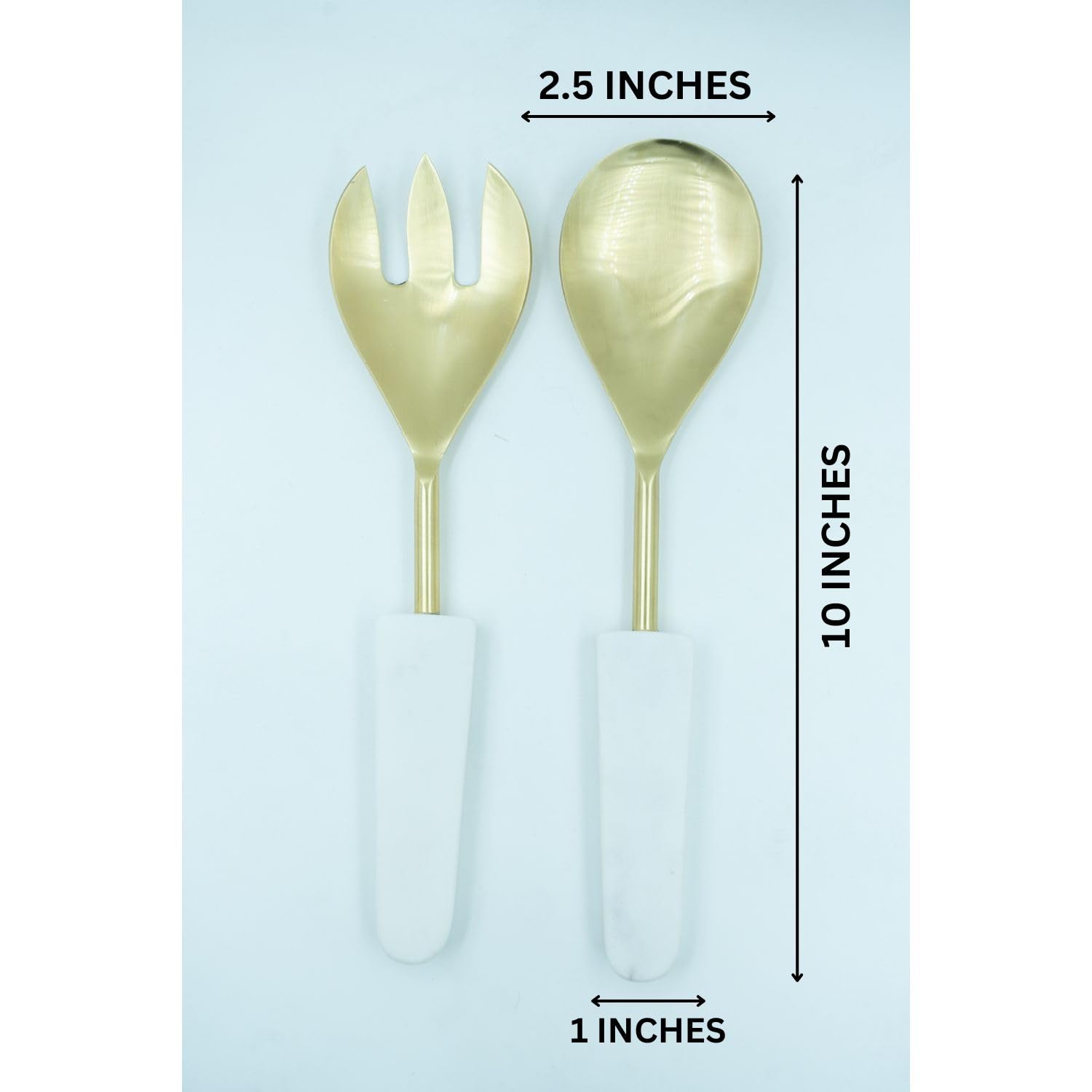 HOMEARTE INDIA Luxury Marble Salad Server Set, Gold Stainless Steel Spoon and Fork with Elegant Marble Handles, Perfect for Serving Salads, Pasta and More, Stylish Dining Table Accessory for Home 2