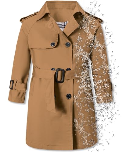 Image of Betusline Boys Waterproof Trench Coat Double Breasted Classic Belted Outwear Jacket Dress Coats