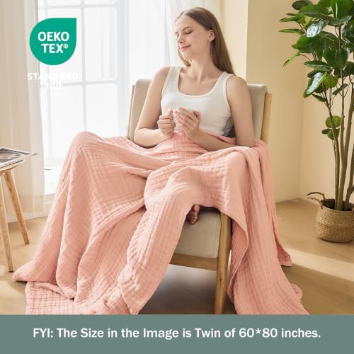 Image of EMME Muslin Blankets for Adults Throw Blanket for Couch Breathable Gauze Soft Lightweight Airy Light Pink Throw XL 50 inch x 71 inch