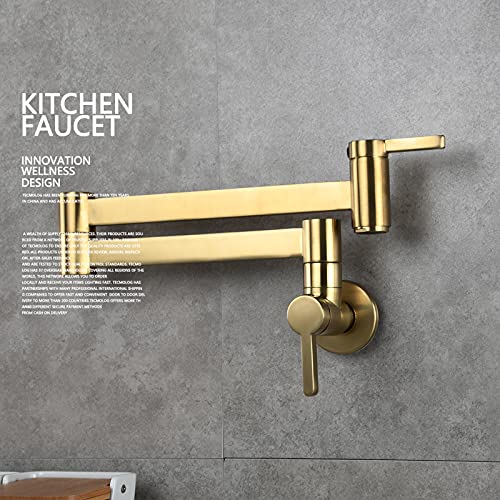 Robinet de cuisine eau froide simple laiton or brossé mural double bras