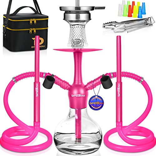 Mini Shisha Set, 42cm Hookah to go 2 Schläuche 2 Anschlüsse, Aluminium Wasserpfeife Set Klein, Reise Shisha Komplett mit…