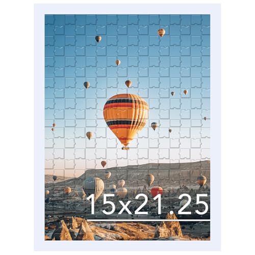 Image of JCJMY 15x21.25 Puzzles Frame White, Wall Hanging 15 x 21.25 Picture Frame for 15 by 21.25 Poster Photo Canvas Picture Puzzles with Shatter Resistant Plexiglass, White