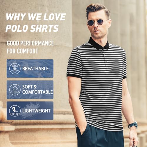 Men's Striped Polo Short Sleeve T-Shirt Summer Business Casual Pique Cotton Shirt4