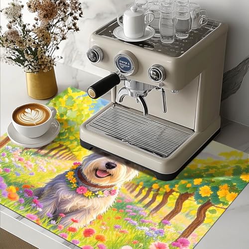 Image of HOMETITUTE Spring Stove Top Cover 28x20 Floral Schnauzer Heat Resistant