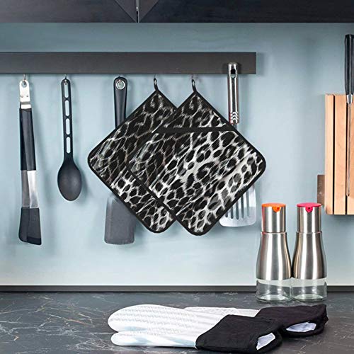 Leopard Black And White Leopard Potholders For Kitchens Heat Resistant Hot Pads Pot Holders 2 Pcs Hot Pad 8×8 Inch For Cooking And Baking #TOP5